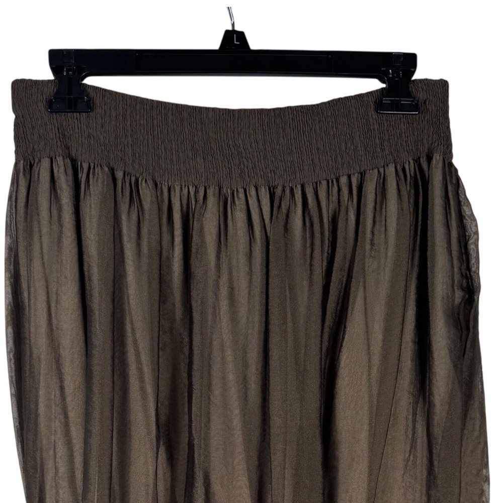 Lafayette 148 New York Silk Blend Bubble Hem Skirt Womens 6 Bronze Brown Smocked - Picture 2 of 7